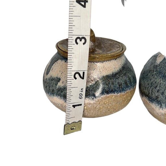 Clay pottery earthenware glazed lidded pot and small pitcher - Picture 11 of 11